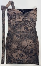 Premium PLT Leopard Floral Mesh Bodycon Mini Dress Scarf Detail - NWT US 8