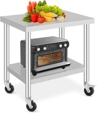 Edelstahl Arbeitstisch Gastro mit Rollen,3 höhenverstellbaren Ablagen,Hygienisch