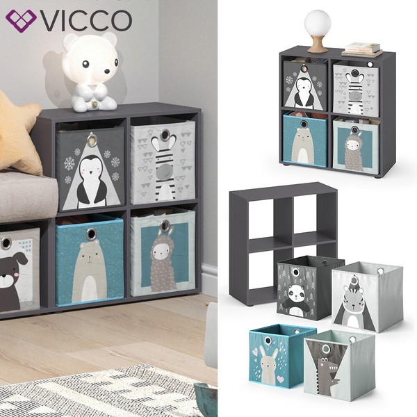 Raumteiler Standregal BüCherregal 4 FäCher Tetra Grau Kinder-Faltboxen Vicco-image