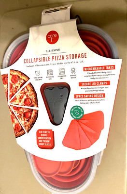 NEW Pizza Storage Collapsible Silicone Container Microwavable Slice Keeper Box