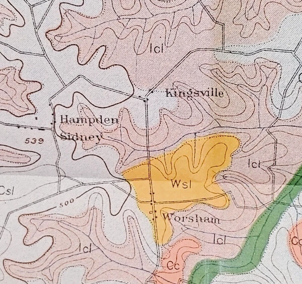 Mapa antiguo 1901 Farmville Virginia área Keysville Burkeville 22"X25" #21086 Foto 3 de 4