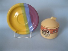 2x Waechtersbach: Zuckerdose Pasiega + Unterteller 4-farbig Regenbogen 