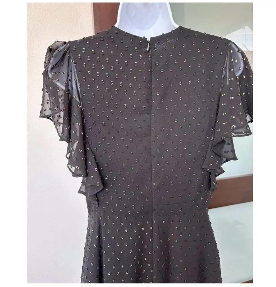 JILL Stuart 黑色金色金属纹理波尔卡圆点绒开衩长裙,尺寸 2 — 第 4/4 张图片