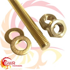 M12 Long Brass Threaded Bar - 12mm Allthread Rod Studding + Nuts + Washers