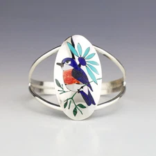 NATIVE AMERICAN ZUNI INLAY EASTERN BLUE BIRD BRACELET BY QUINTIN QUAM