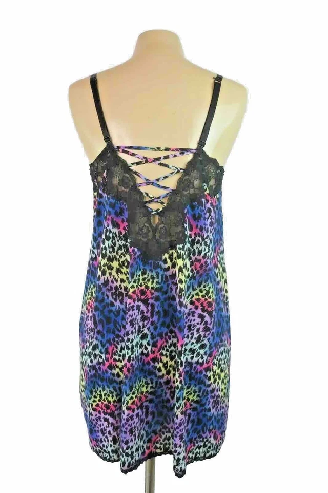 Sexy Babydoll Cacique Chemise Púrpura Leopardo Brillante Neón Encaje Para Mujer Talla 14/16 Foto 2 de 4