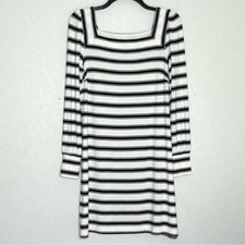 Loft Black/White Striped XS Long Sleeve Dress