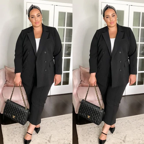 Plus Size Women Black Suits Formal Ladies Office Work Wear 2