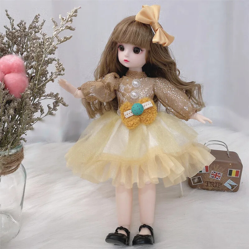 30cm Doll 12 Moveable Joints 1/6 Dress 3D Brown Eyes with Clothes