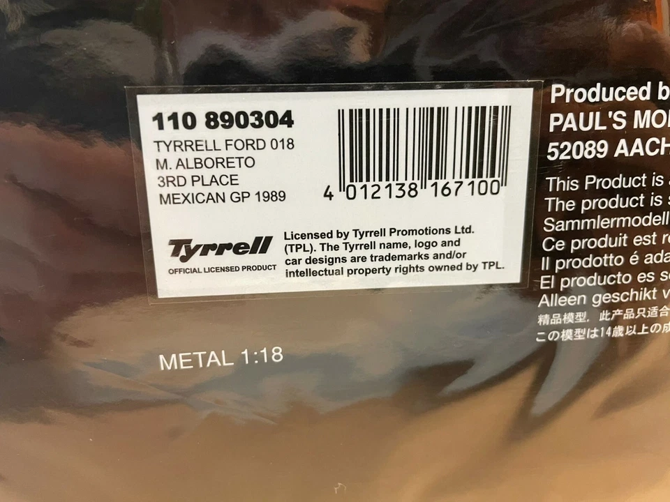 Minichamps Tyrrell 018 #4 Michele Alboreto 3rd Mexican GP 1989 1/18 110890304 - Immagine 4 di 4