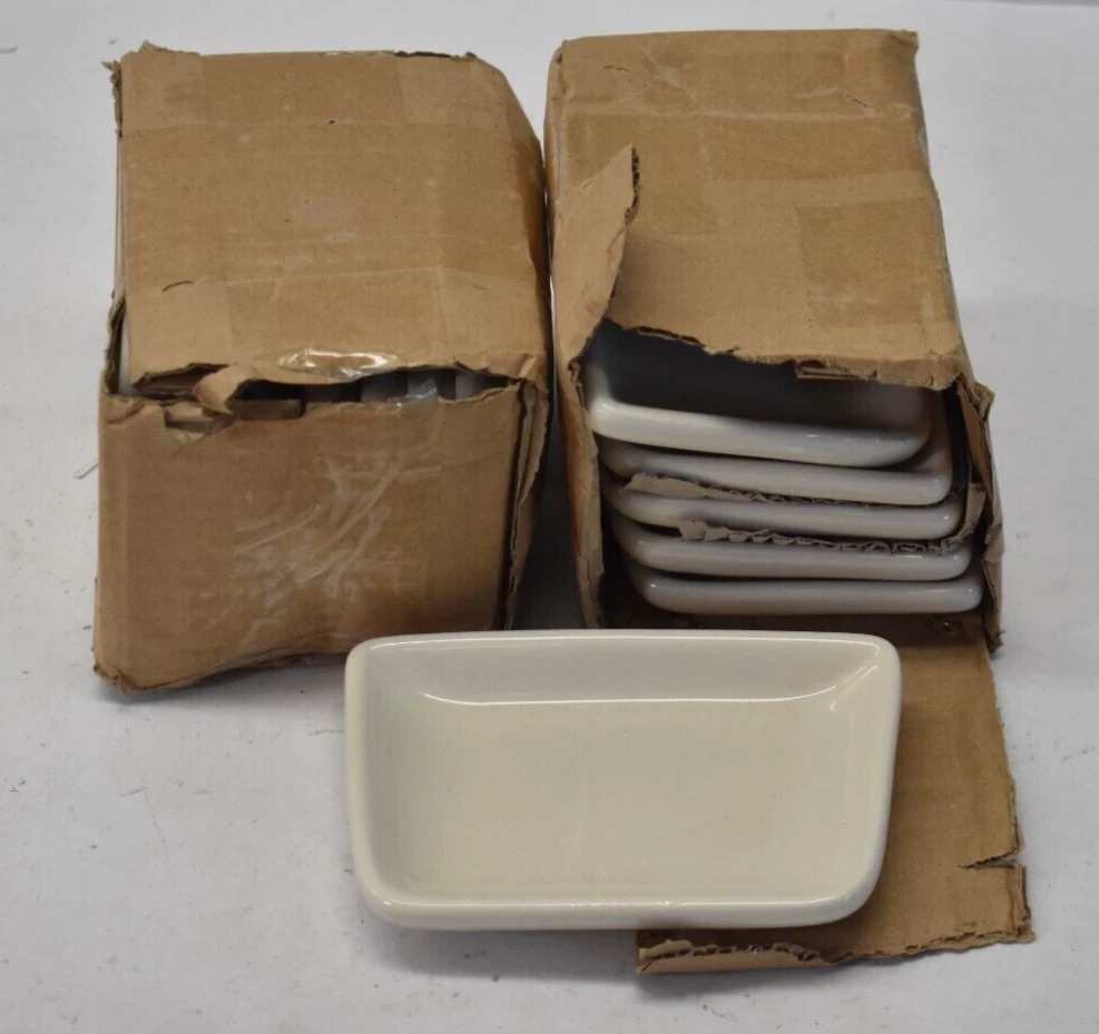 Lot of 12 Butter Dish Plates Off-White Finish 5" x 3-1/2" Ceramic Kitchen Holder