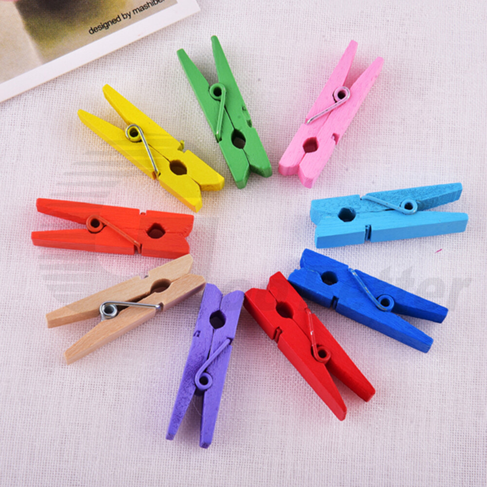 Coloured Mini Wooden Pegs Craft Hanging Photo Pegs Small Spring