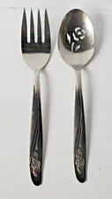 Oneida Custom Rose Serving Spoon Pierced and Fork Stainless Silverware Flatware 