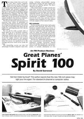 Great Planes Model Airplane Plans (RC): SPIRIT 100 99½