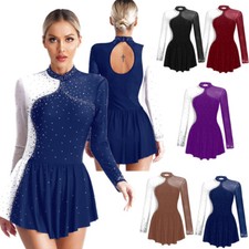 Women's Ice Skating Dress Rhinestone Lyrcial Dresses Contemporary Dance Costumes