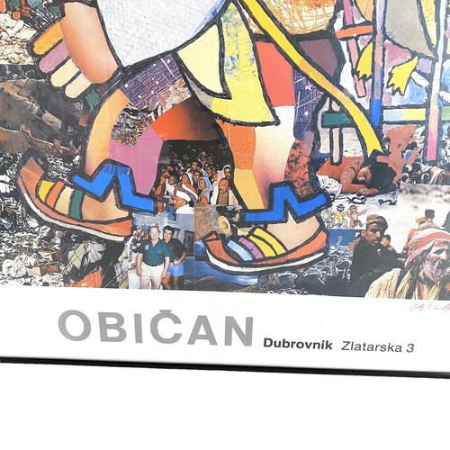 Jovan Obican Hand Signed Red Pen Print Man Ducks Basket Dubrovnik Black Frame - Picture 5 of 8
