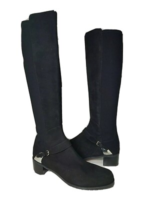 Stuart Weitzman women boots black suede over knee OTK heel Caballero sz 11 new