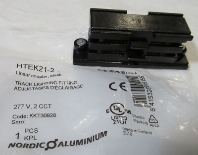NEW NORDIC GLOBAL HTEK HTEK21-2 277V TRAC/TRACK LIGHT COUPLER BLACK ALUMINUM