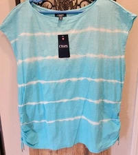 Chaps T-Shirt Women’s Plus Blue Striped 2X Sleeveless Cinched Sides Top NWT