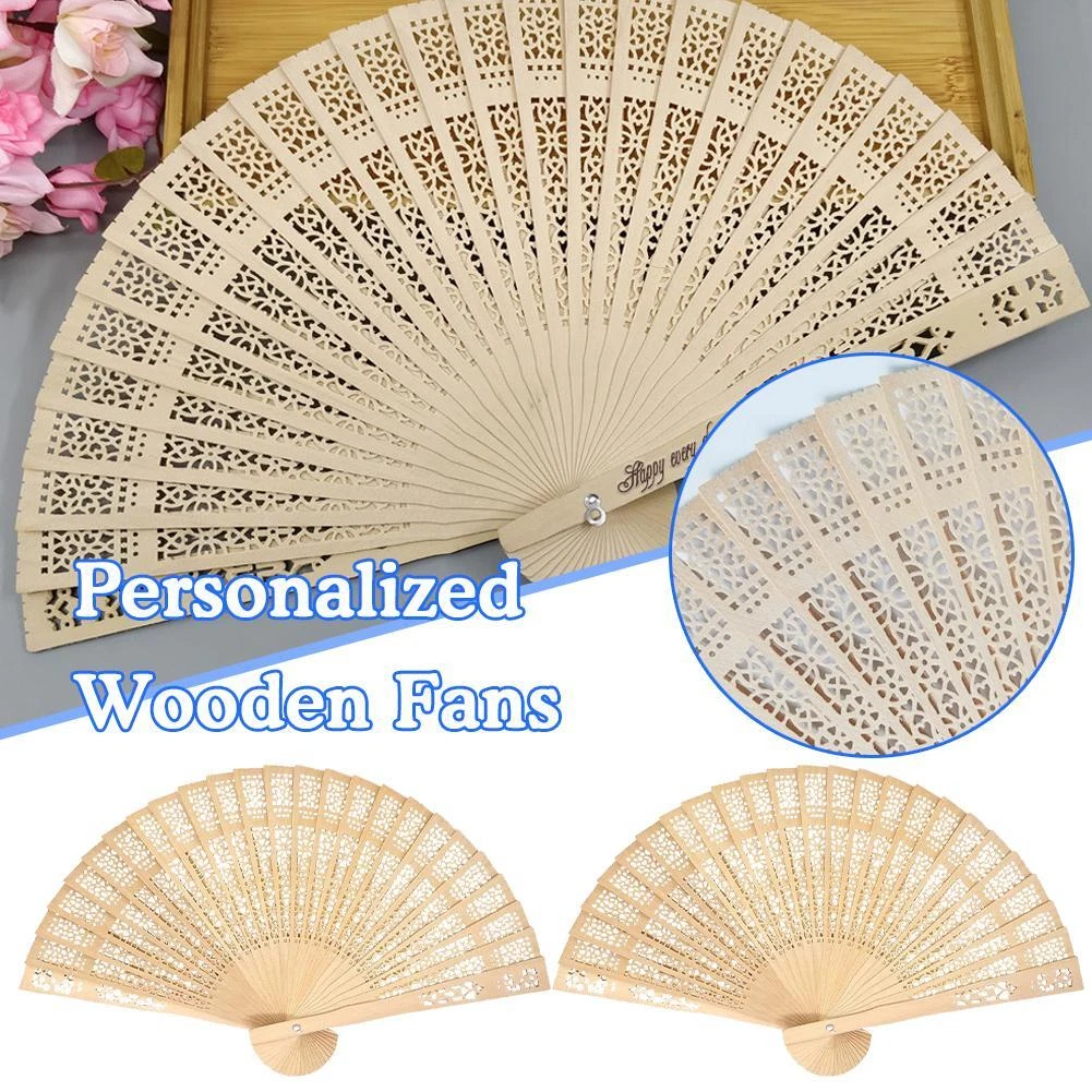 Personalized Wooden Wedding Fans with Engraving Name 4R6T