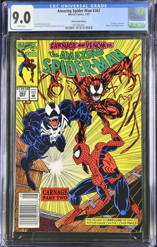 Amazing Spider-Man 362   CGC 9.0   Newsstand Edition Carnage Venom App