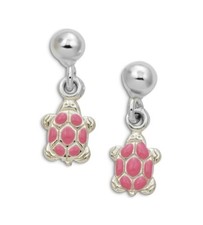 Sterling Silver Pink Enamel Turtle Stud Post Earrings
