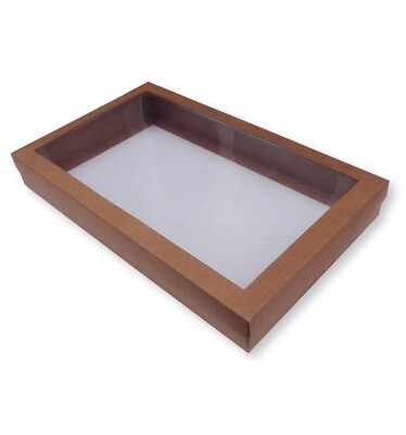 2 GROSSE KRAFT BRAUNE FENSTER SHIRTBOXEN, KLEIDUNGSGESCHENK DESSOUS SCHMUCK
