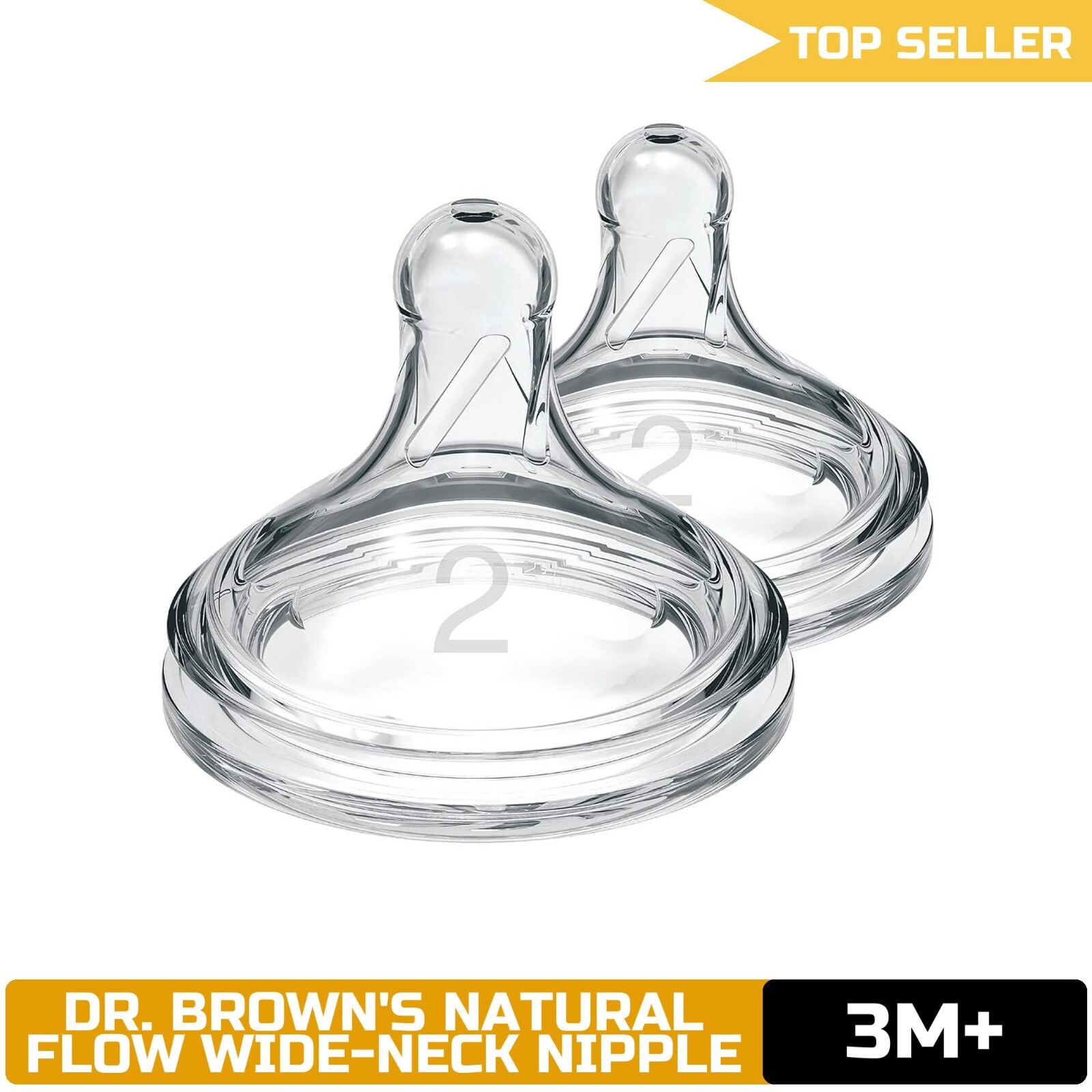 Dr. Brown's Wide-Neck Silicone Nipple - Medium Flow, Pack of