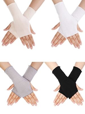 Women Sunblock Fingerless Driving Glass Half Palm UV Protection Gloves, 4 Pairs