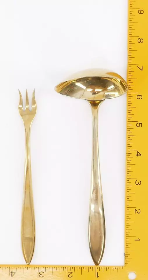 4 Pc DiRiGOLD DiRiLYTE GOLD WARE REGAL SERViNG SPOON LADLE MEAT & OLiVE FORK LOT - Image 3 of 4