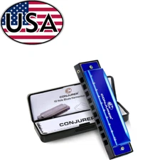 10 Hole Diatonic Harmonica Metal Mouth Organ C Key Blues Harp with Case Blue