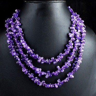3 Strang tolle 597,00 kt lila Amethyst Perlen Halskette Schmuck RK 34 E714