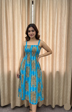 Indian Turquoise Tiger Cotton Dress, Fit & Flare Dress, Women's Partywear Dress