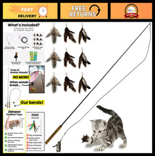 Unbreakable Cat Wand Toy with 9 Feather Refills - Durable, Extra Long Fishing Po