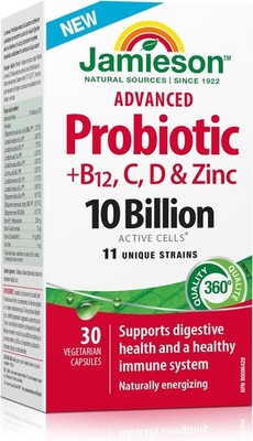 Jamieson Advanced Probiotic 10 Billion CFU + Vitamin C, D3, B12, Zinc - 30 Caps