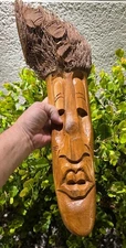 Vintage Asian Art Carved Wooden Bamboo Root Wood Face Carving for Bar Tiki Hut