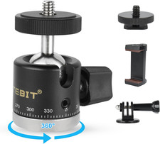 Mini Ball Head, Panoramic Tripod Head with 1/4" Camera Hot Shoe Mount DSLR Camer