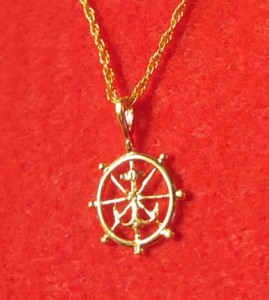 Authentic 14KT GOLD PLATED STERRING WHEEL ANCHOR CHARM PENDANT WITH 24" ROPE CHAIN - 2578