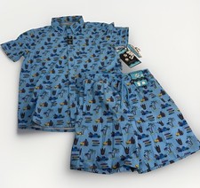 Beach Bros Boys Size 10 2 Pc Cabana Swim Set Shirt Shorts Blue NWT