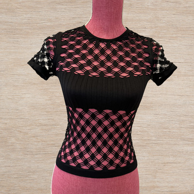 I.AM.GIA Black Mesh Going Out Party Top Short Sleeve Women s Size S/M Grunge Y2K