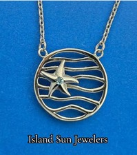 Starfish Wave Necklace, Sterling Silver  Blue Crystal