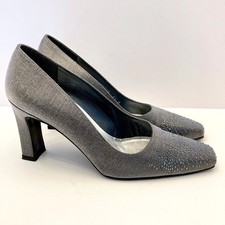 Stuart Weitzman Pewter Silver Crystal Embellished Satin Pumps Heels Womens 6.5 B