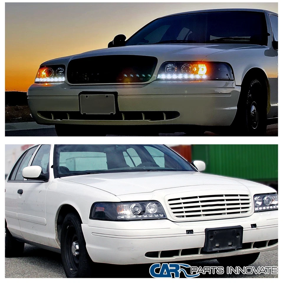 Fit 1998-2011 Ford Crown Victoria Projector Headlights Black Head Lamp LED Strip Foto 4 de 4