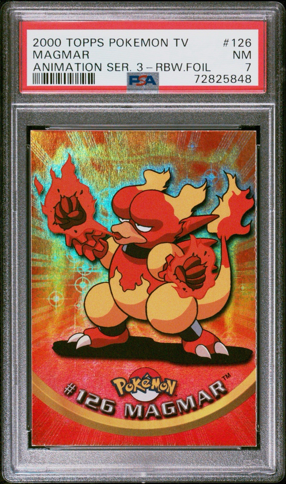 Topps Pokemon TV Animation Series 3 Rainbow Foil #126 Magmar PSA 7 NM Pop 3!