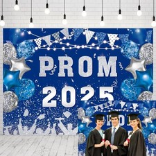 Prom 2025 Photography Backdrop Blue and Silvery 2025 Prom Night Banner