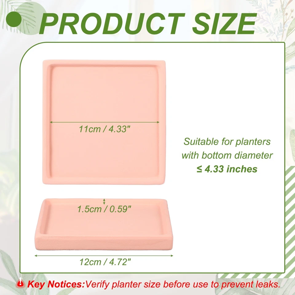 4.3 Inch Square Ceramic Plant Saucers, Pink - Image 2 of 4