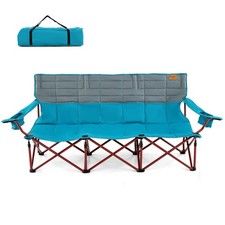 3 Person Folding Camping Chair Heavy-Duty Camp Couch w/ 2 Cup Holders Padding