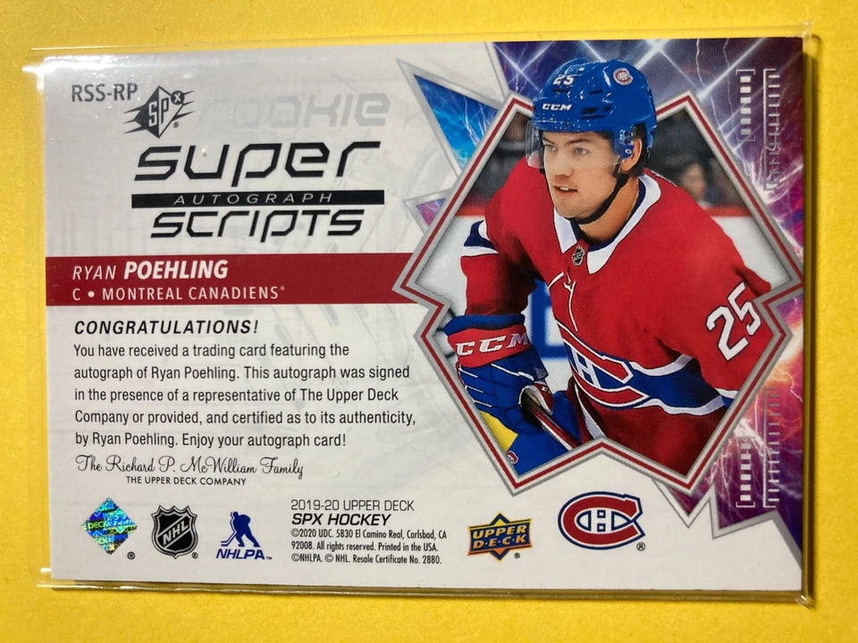 2019-20 SPx Rookie Super Scripts #RSS-RP Ryan Poehling RC - Image 2 of 2