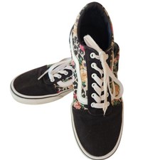 Vans Ward Girls Missy US Size 4 Canvas Sneakers Black Floral Cheetah Pattern
