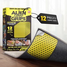 Alien Grip Rug Gripper Carpet Tape - 12pcs, 4x4 in. Anti-Slip Hardwood, Tile Flo